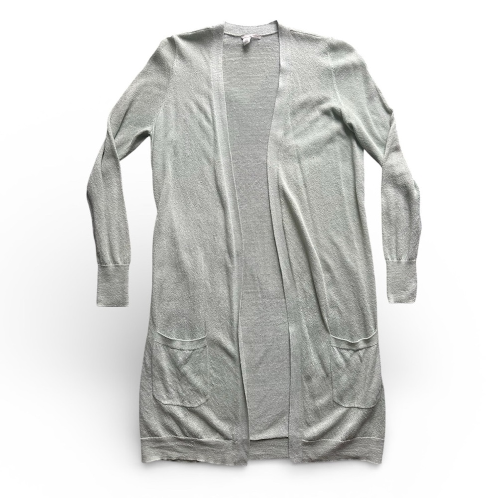 Halogen Linen Viscose Blend Open Front  Duster Sweater